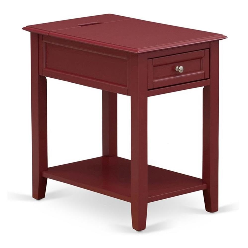 East West Furniture DE-13-ET Denison Night Stand - Rectangle Modern End Table with a Drawer for Bedroom, 24x19 Inch, Burgundy